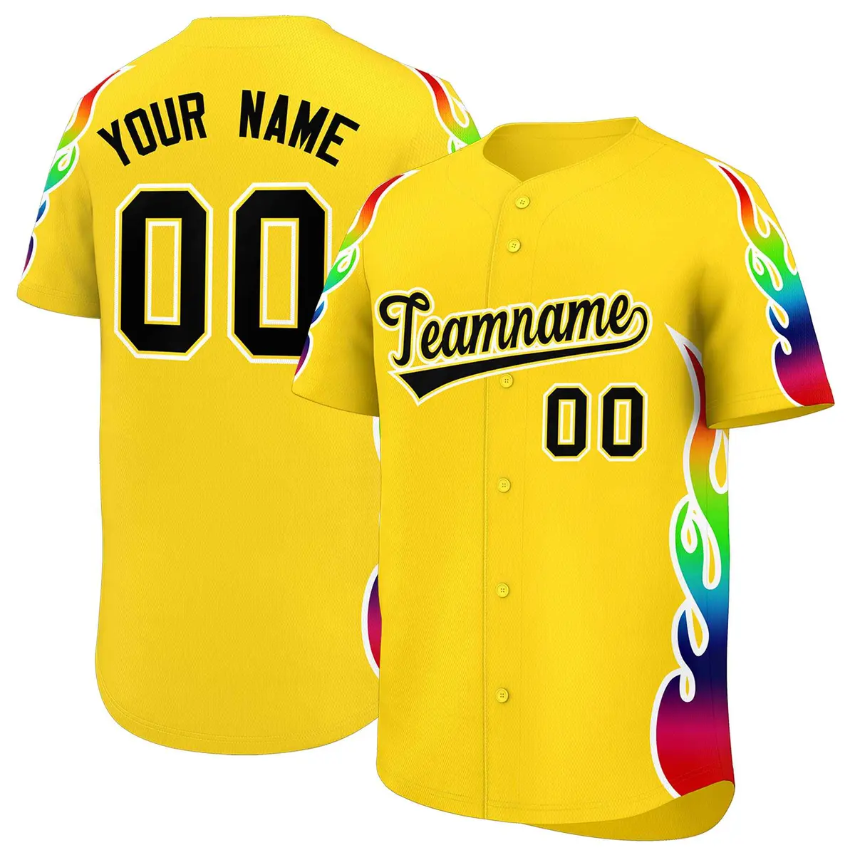 Gold Graffiti Multicolored Flames Print Baseball Jersey