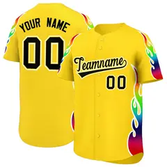 Gold Graffiti Multicolored Flames Print Baseball Jersey 1