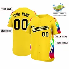 Gold Graffiti Multicolored Flames Print Baseball Jersey 2