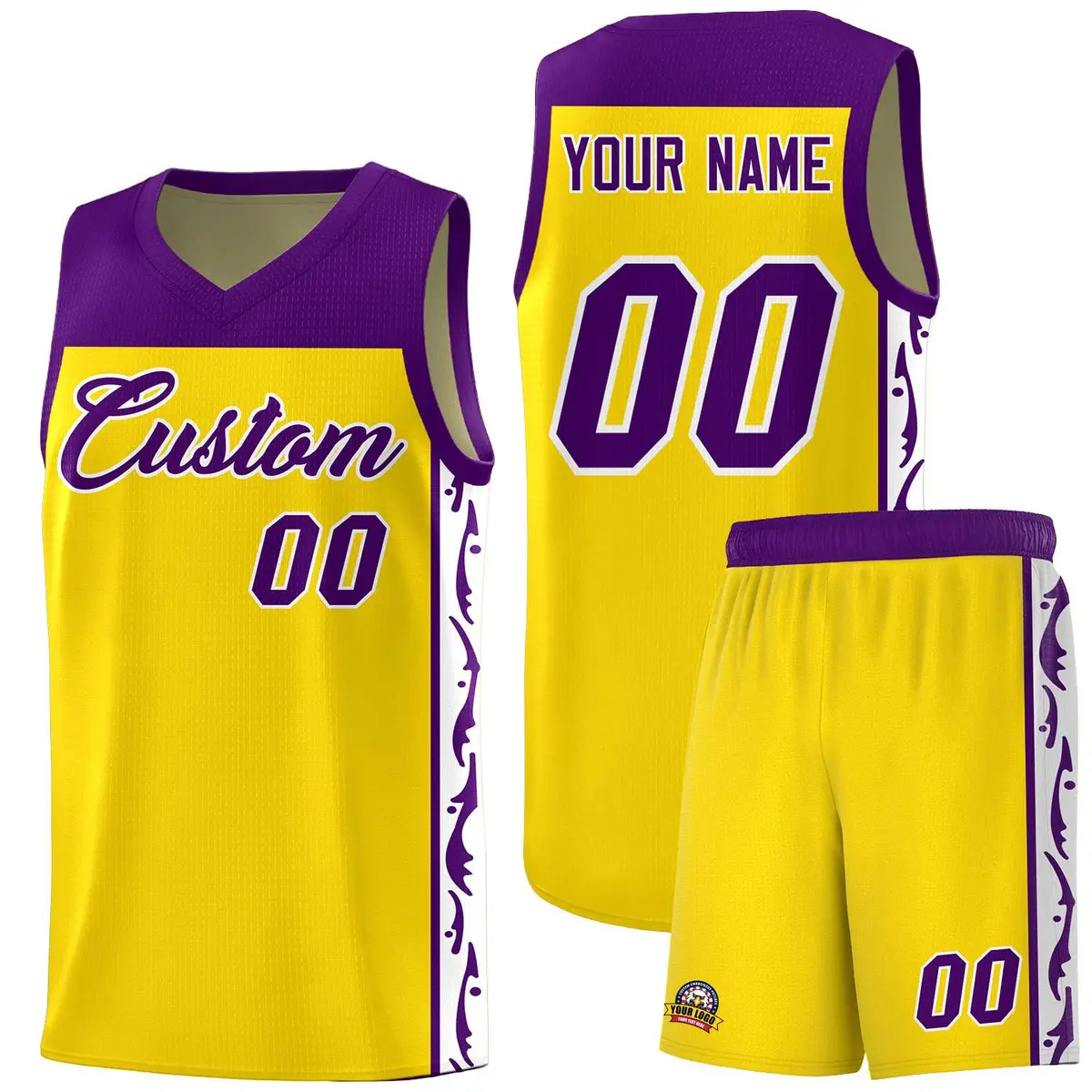 Gold Graffiti Side Pattern Basketball Jersey