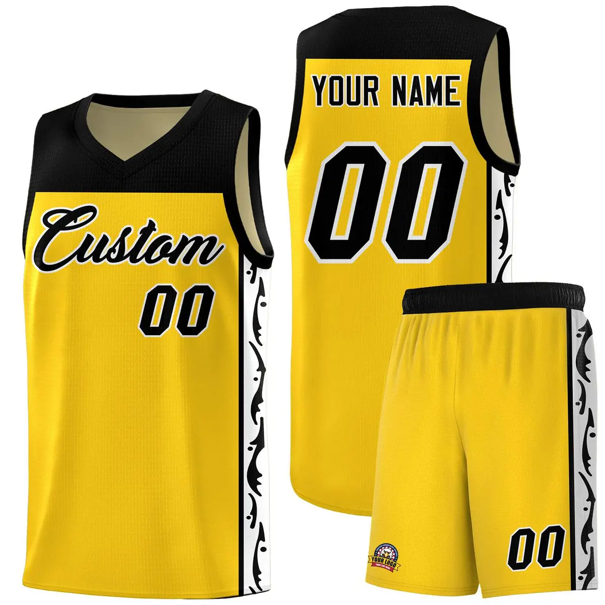 Gold Graffiti Side Pattern Basketball Jersey