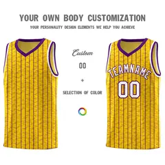 Gold Gray Pinstripe Retro Sets Uniform Basketball Jersey 3