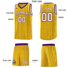 Gold Gray Pinstripe Retro Sets Uniform Basketball Jersey 5