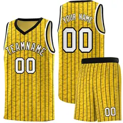 Gold Gray Pinstripe Retro Sets Uniform Basketball Jersey 1