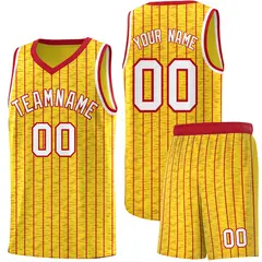 Gold Gray Pinstripe Retro Sets Uniform Basketball Jersey 1