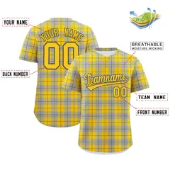Gold Gray Plaid Authentic Baseball Jersey 2