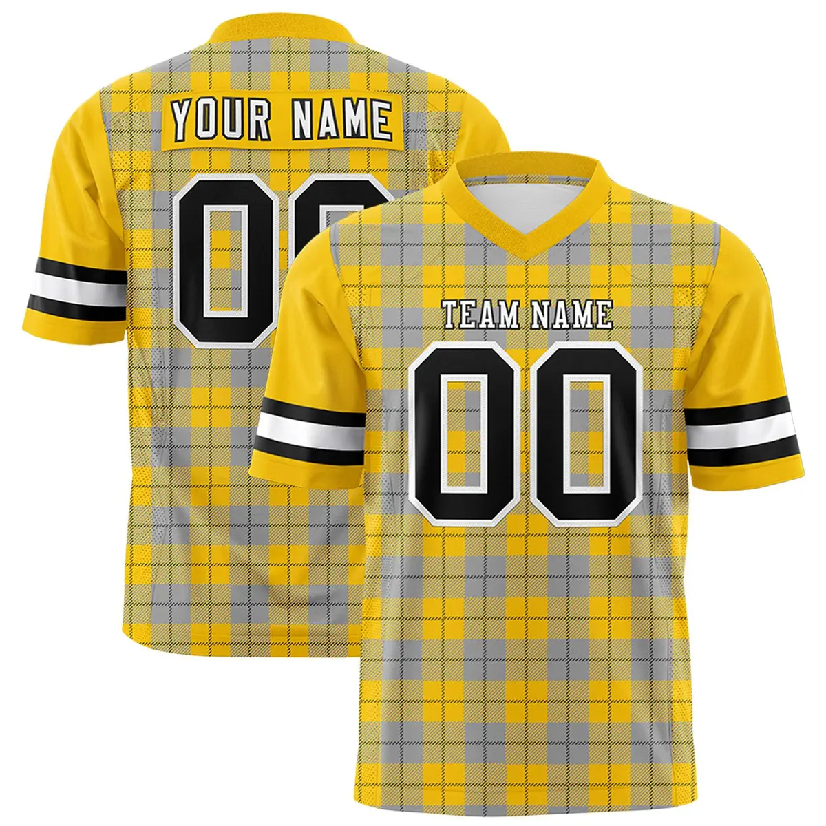 Gold Gray Plaid Pattern Authentic Football Jersey