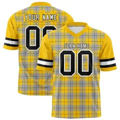Gold Gray Plaid Pattern Authentic Football Jersey 1