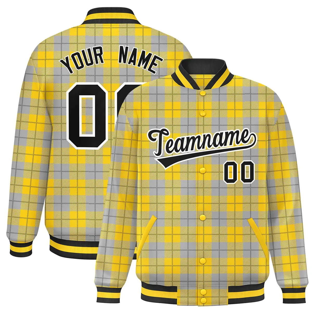 Gold Gray Plaid Varsity Letterman Baseball Jacket