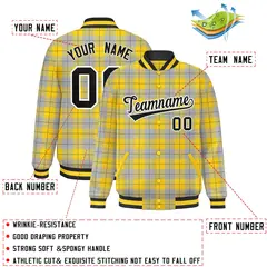 Gold Gray Plaid Varsity Letterman Baseball Jacket 2