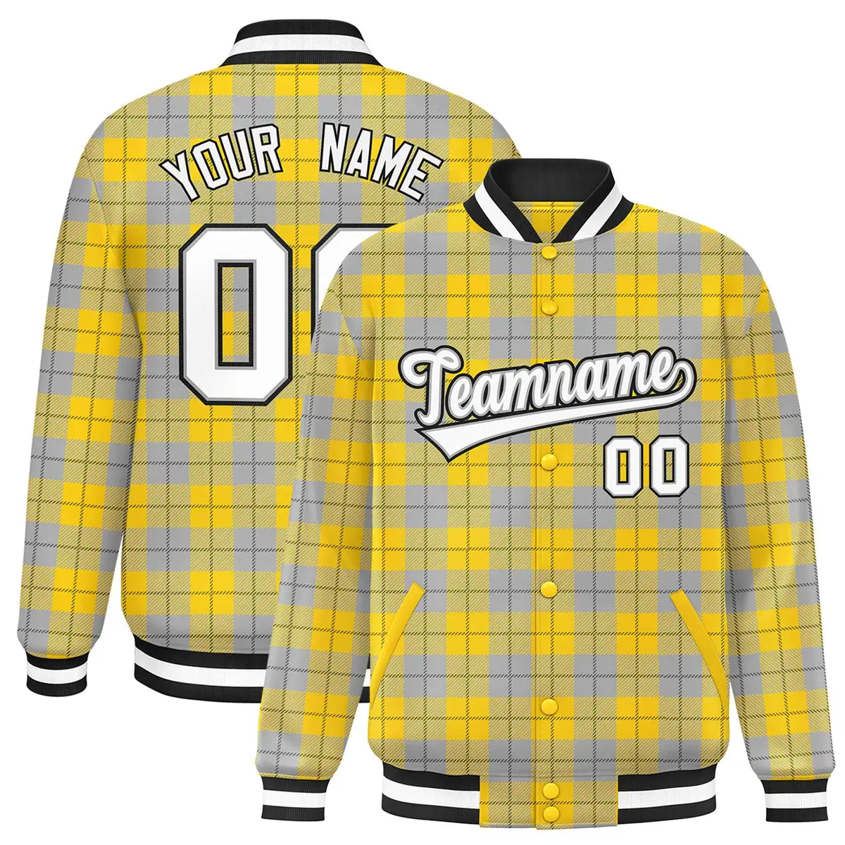 Gold Gray Plaid Varsity Letterman Baseball Jacket