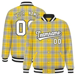 Gold Gray Plaid Varsity Letterman Baseball Jacket 1