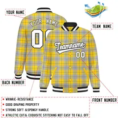 Gold Gray Plaid Varsity Letterman Baseball Jacket 2