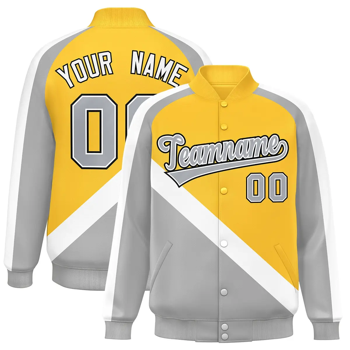 Gold Gray Raglan Varsity Full-Snap Letterman Baseball Jacket