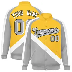 Gold Gray Raglan Varsity Full-Snap Letterman Baseball Jacket 1