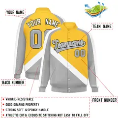 Gold Gray Raglan Varsity Full-Snap Letterman Baseball Jacket 2
