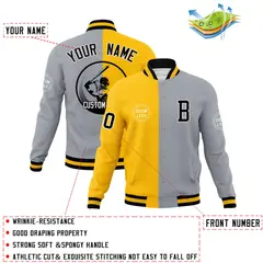 Gold Gray Split Letterman Varsity Full-Snap Baseball Jacket 4