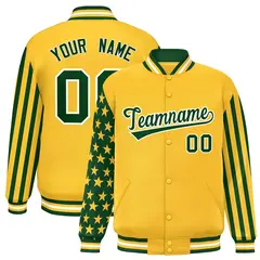 Gold Green American Flag Varsity Raglan Letterman Bomber Jacket 1