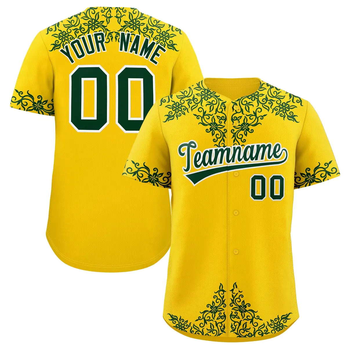 Gold Green Baroque Style Baseball Jersey