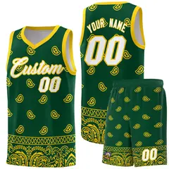 Gold Green Cashew Pattern Basketball Uniform Jersey 1