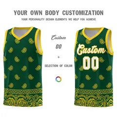 Gold Green Cashew Pattern Basketball Uniform Jersey 10