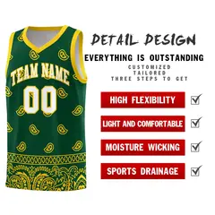 Gold Green Cashew Pattern Basketball Uniform Jersey 16