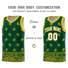 Gold Green Cashew Pattern Basketball Uniform Jersey 17