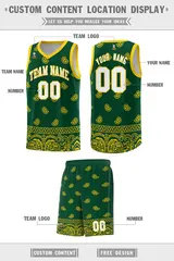 Gold Green Cashew Pattern Basketball Uniform Jersey 19