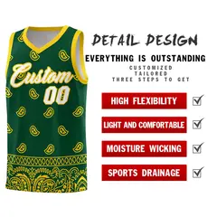 Gold Green Cashew Pattern Basketball Uniform Jersey 2