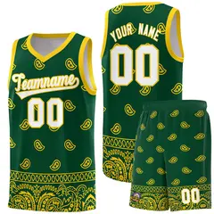 Gold Green Cashew Pattern Basketball Uniform Jersey 22