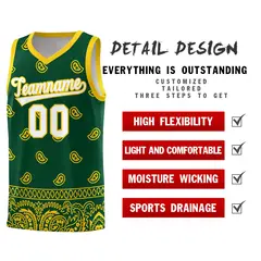 Gold Green Cashew Pattern Basketball Uniform Jersey 23