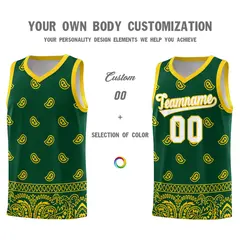 Gold Green Cashew Pattern Basketball Uniform Jersey 24