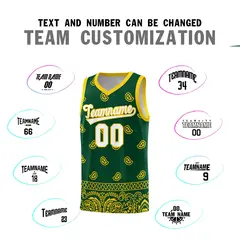 Gold Green Cashew Pattern Basketball Uniform Jersey 25