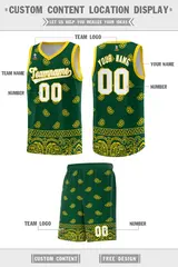Gold Green Cashew Pattern Basketball Uniform Jersey 26
