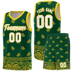 Gold Green Cashew Pattern Basketball Uniform Jersey 29