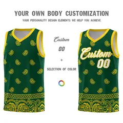 Gold Green Cashew Pattern Basketball Uniform Jersey 3