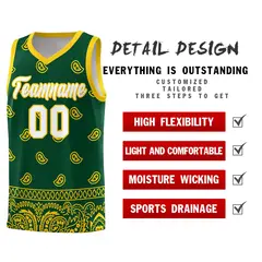 Gold Green Cashew Pattern Basketball Uniform Jersey 30
