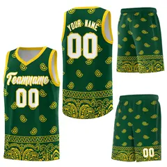 Gold Green Cashew Pattern Basketball Uniform Jersey 34