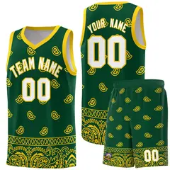 Gold Green Cashew Pattern Basketball Uniform Jersey 36
