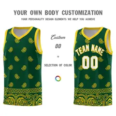 Gold Green Cashew Pattern Basketball Uniform Jersey 38