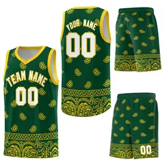 Gold Green Cashew Pattern Basketball Uniform Jersey 41