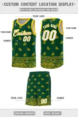 Gold Green Cashew Pattern Basketball Uniform Jersey 5