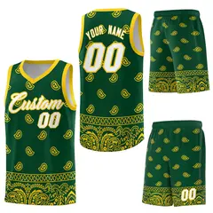 Gold Green Cashew Pattern Basketball Uniform Jersey 6