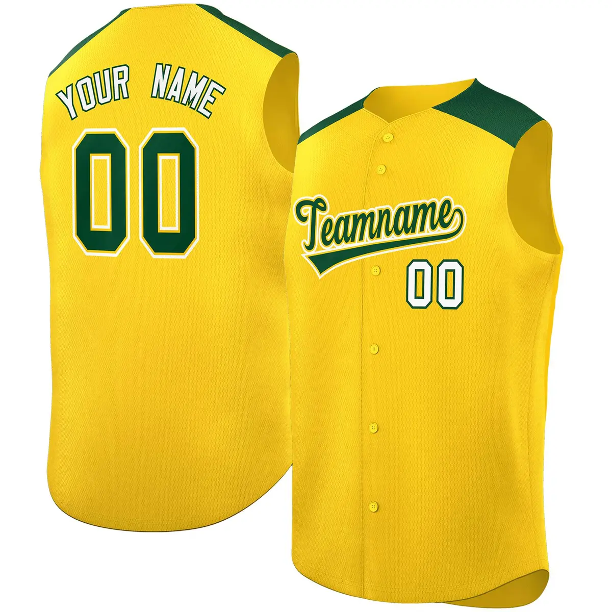 Gold Green Classic Sleeveless Baseball Jersey
