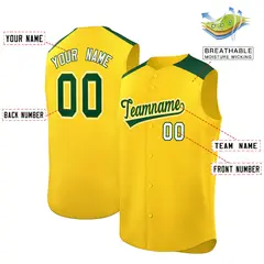Gold Green Classic Sleeveless Baseball Jersey 2