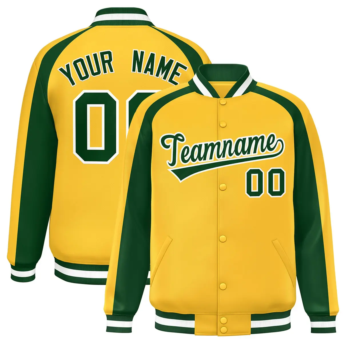 Gold Green Color Block Raglan Varsity Letterman Jacket