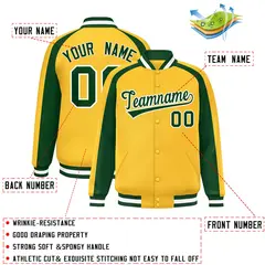 Gold Green Color Block Raglan Varsity Letterman Jacket 2