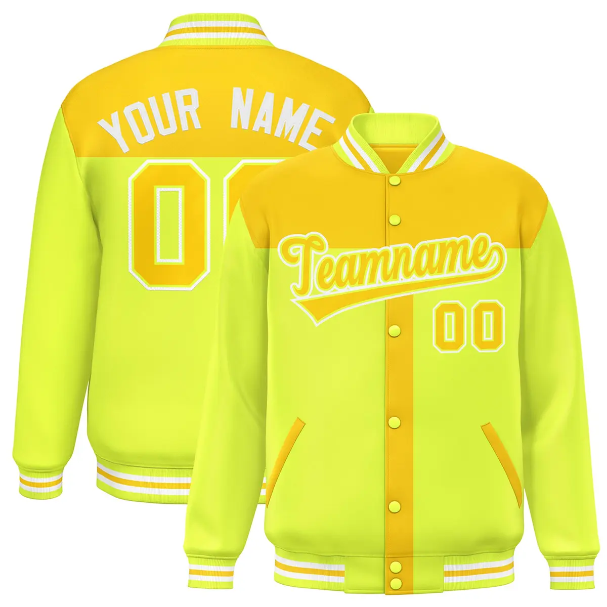 Gold Green Color Block Varsity Bomber Baseball Jacket