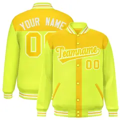Gold Green Color Block Varsity Bomber Baseball Jacket