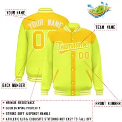 Gold Green Color Block Varsity Bomber Baseball Jacket 2